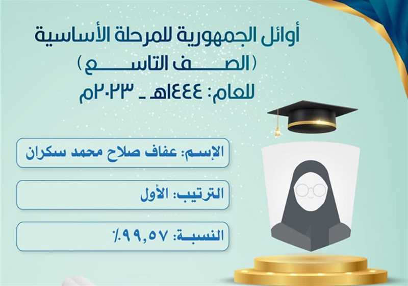 طالبة من إب تحصد المركز الأول في شهادة المرحلة الأساسية في مناطق سيطرة الحوثيين